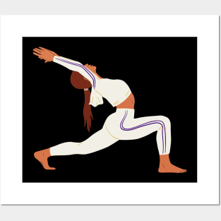 Silhouette of a female doing pilates and yoga. Posters and Art